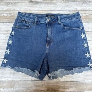 Judy Blue Denim Jean Shorts Sz 1XL Med Wash Cutoff Embroidered Stars Stretch
